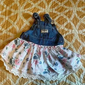 6-9 Months Oshkosh B'Gosh Denim  Overalls Dress with Floral Design